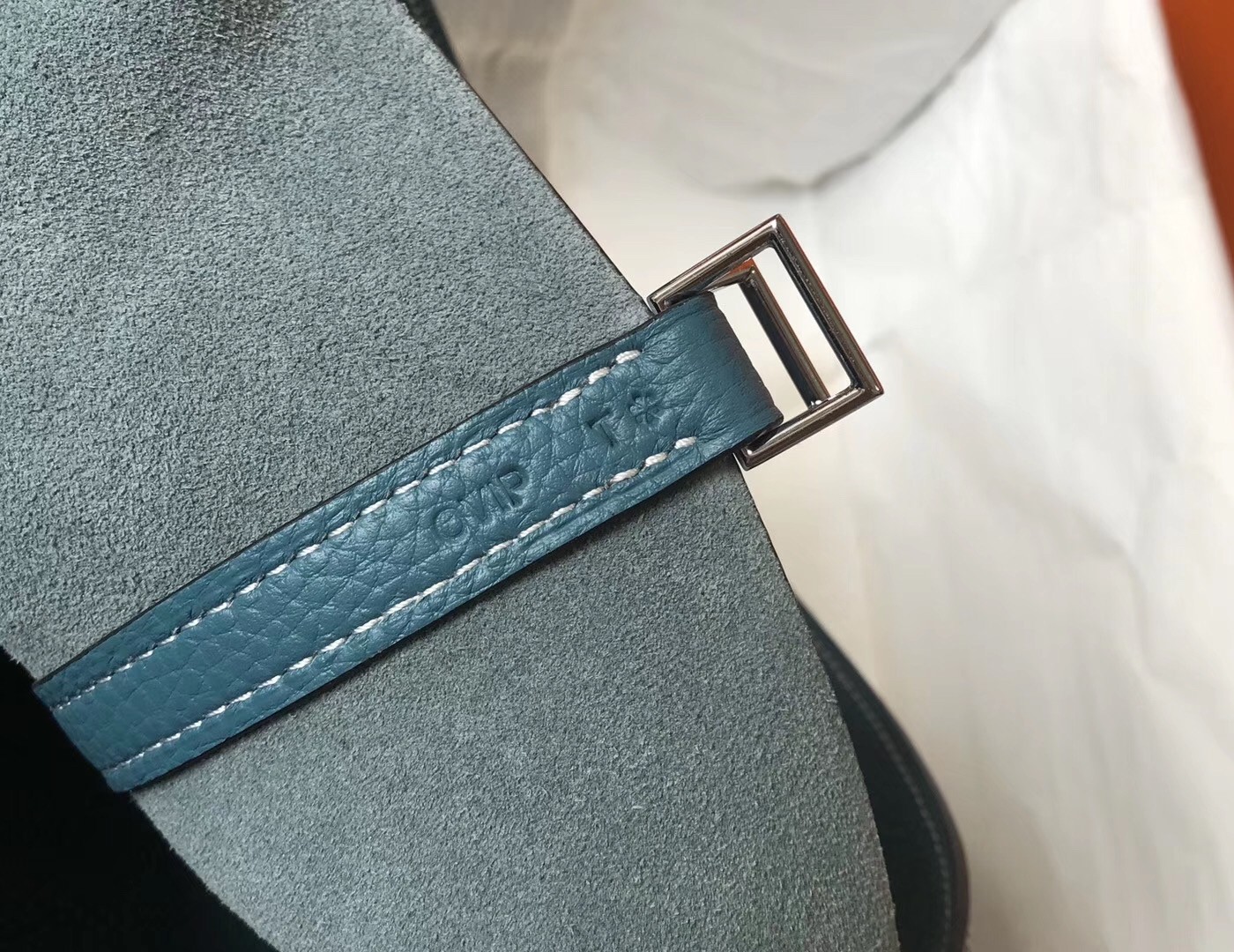 H**mes picotin lock 18 bag in blue jean clemence leather