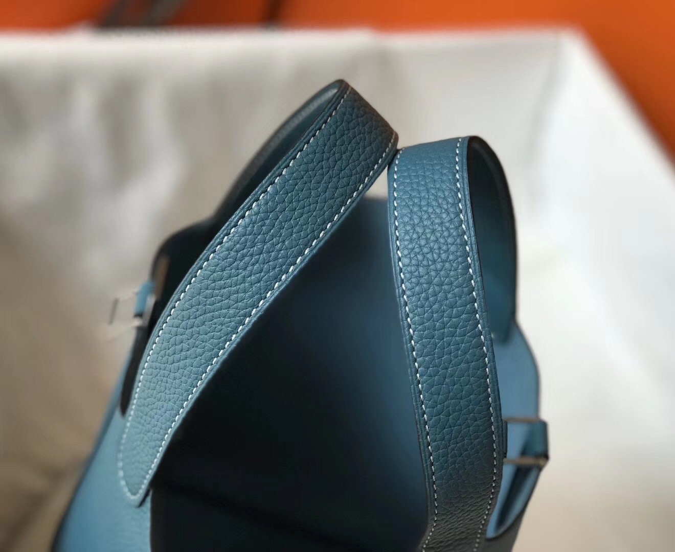 H**mes picotin lock 18 bag in blue jean clemence leather