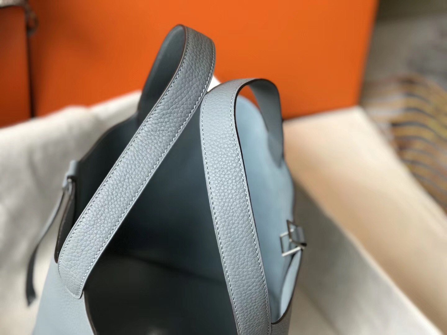 H**mes picotin lock 18 bag in blue lin clemence leather