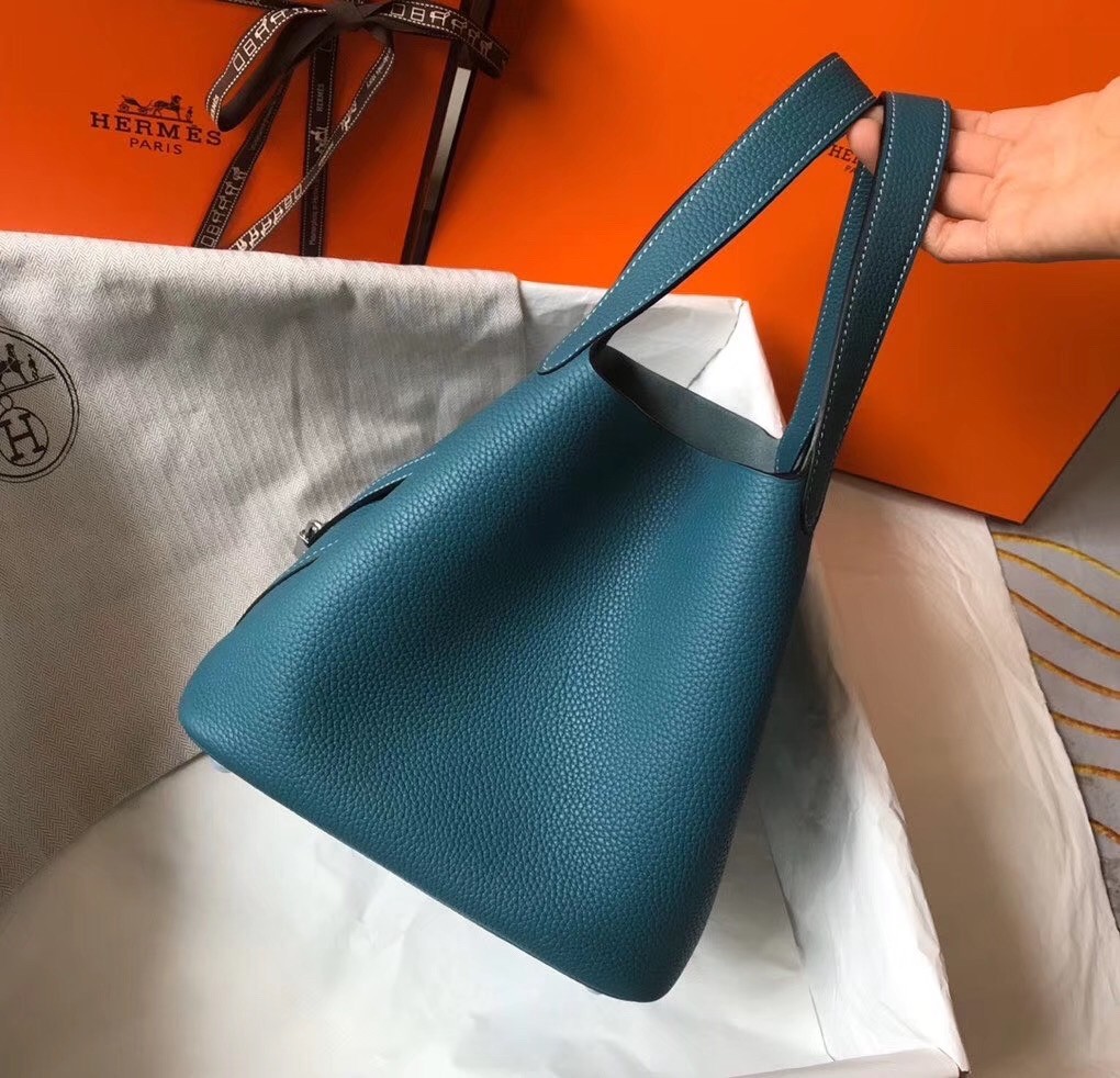 H**mes picotin lock 22 bag in blue jean clemence leather
