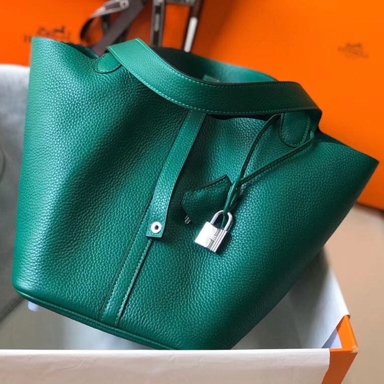 H**mes picotin lock 22 bag in vert vertigo clemence leather