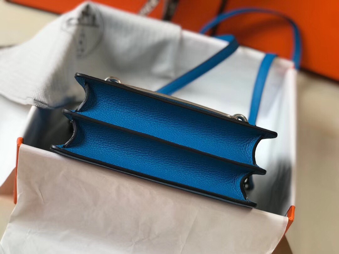 H**mes sac roulis mini bag in blue hydra evercolor calfskin