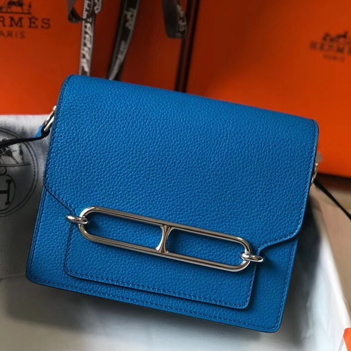 H**mes sac roulis mini bag in blue hydra evercolor calfskin
