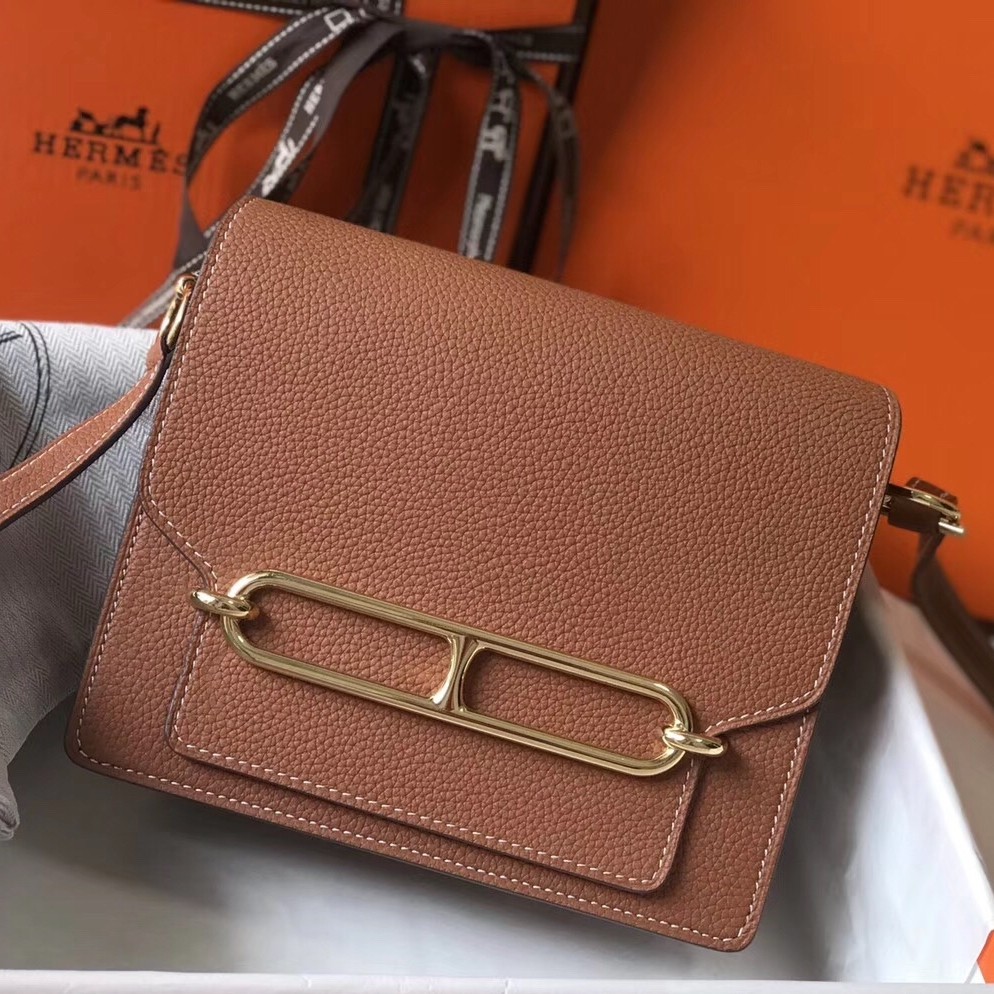 H**mes sac roulis mini bag in gold evercolor calfskin