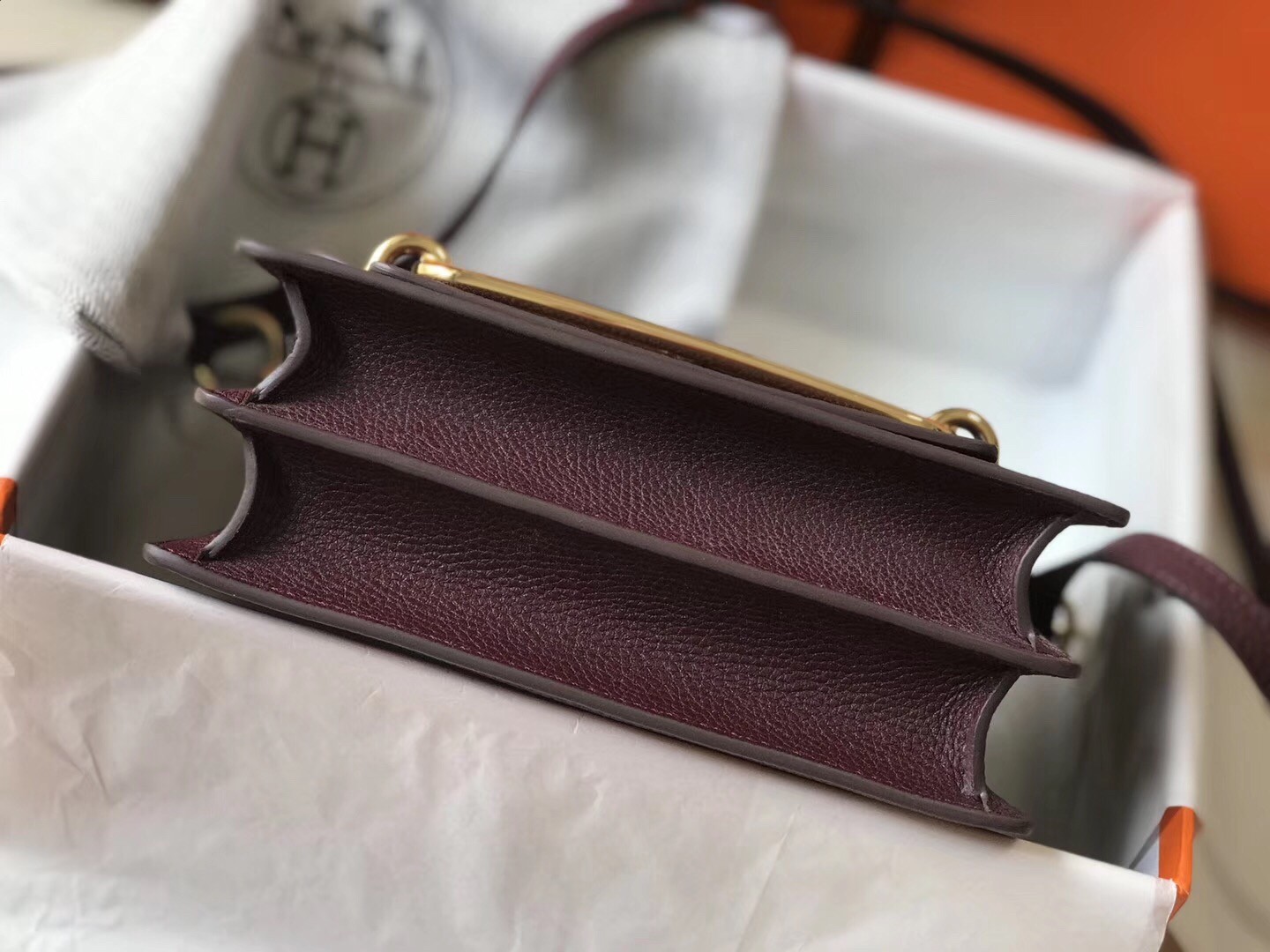H**mes sac roulis mini bag in burgundy evercolor calfskin