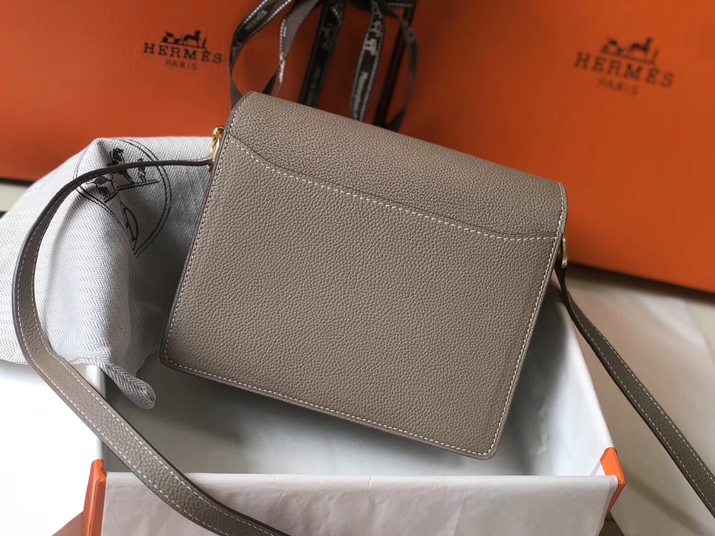 H**mes sac roulis mini bag in grey evercolor calfskin