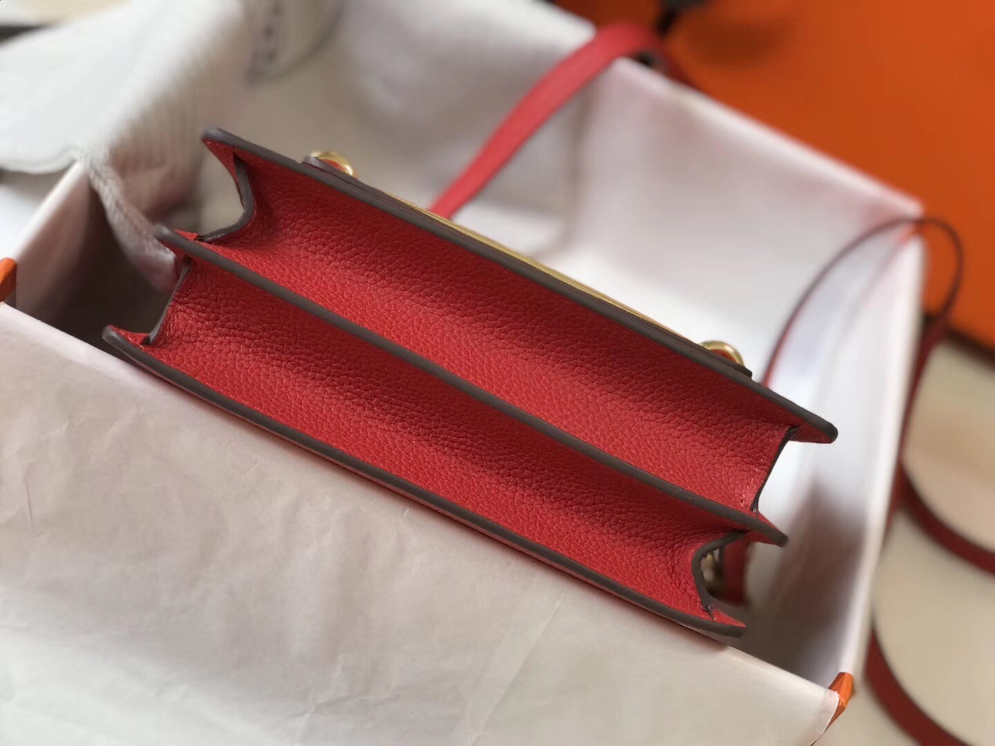 H**mes sac roulis mini bag in red evercolor calfskin