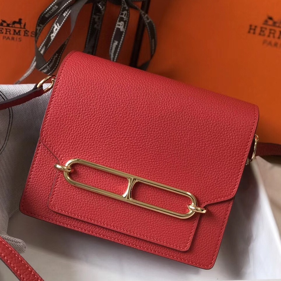 H**mes sac roulis mini bag in red evercolor calfskin
