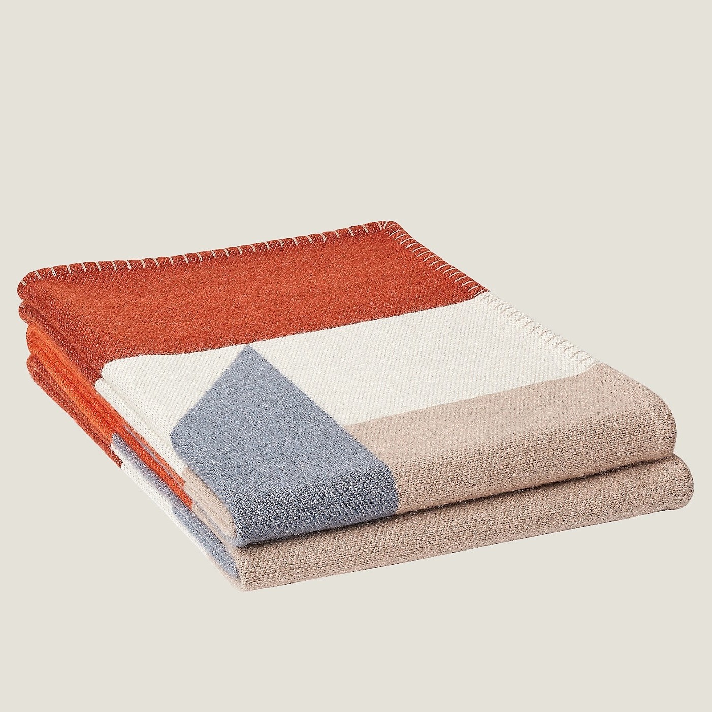 H**mes h drapeau blanket in terracotta and grey cashmere
