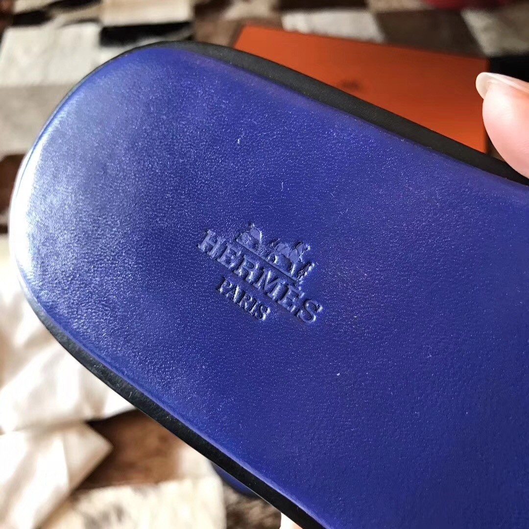 H**mes izmir sandals in electric blue epsom leather