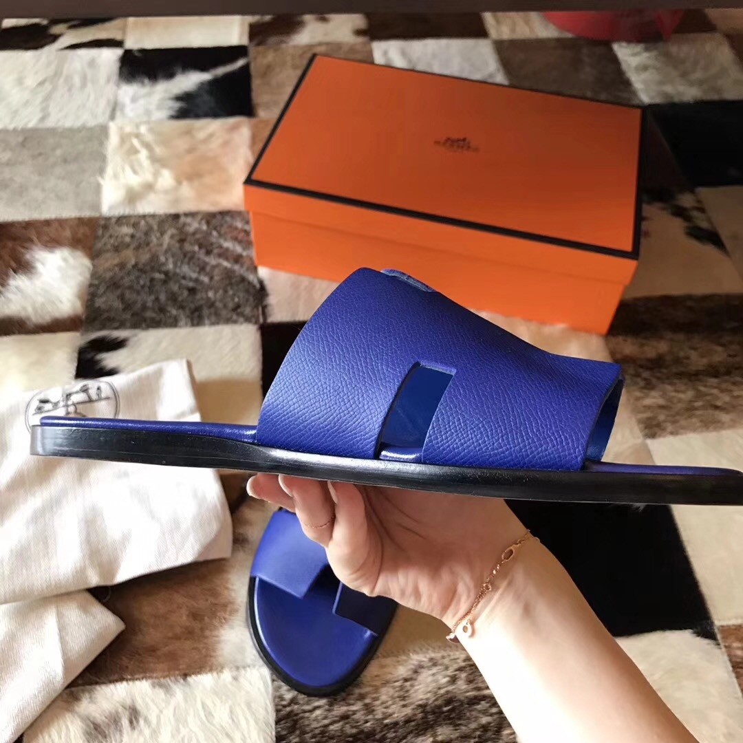 H**mes izmir sandals in electric blue epsom leather