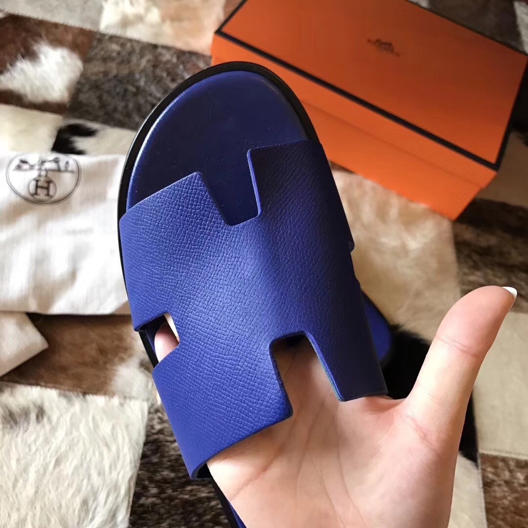 H**mes izmir sandals in electric blue epsom leather