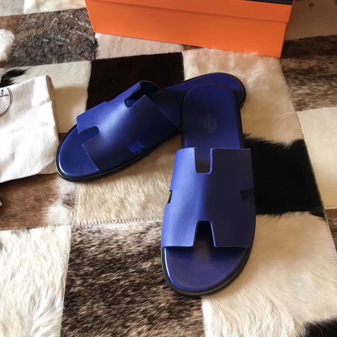 H**mes izmir sandals in electric blue epsom leather