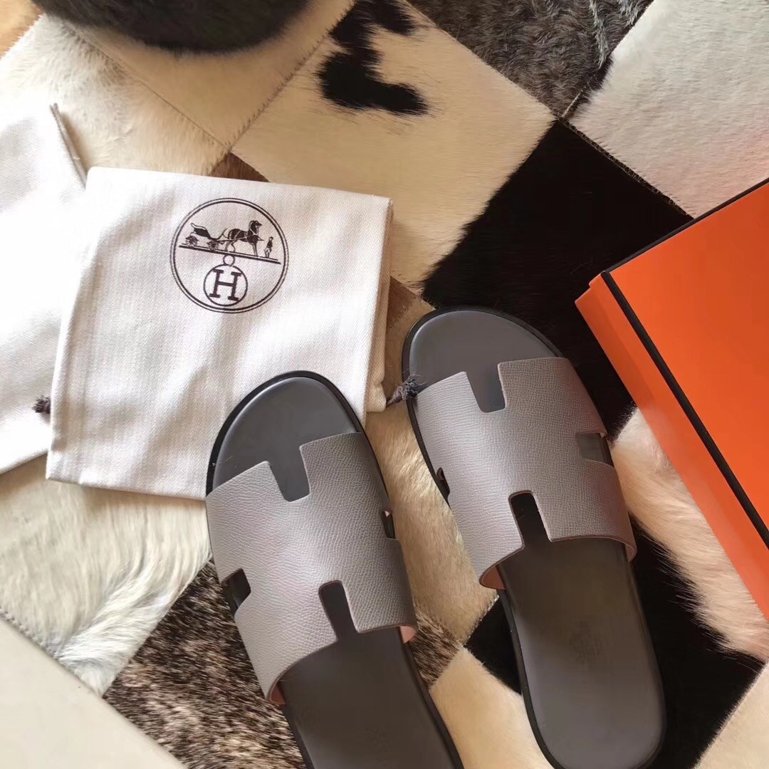 H**mes izmir sandals in grey epsom leather