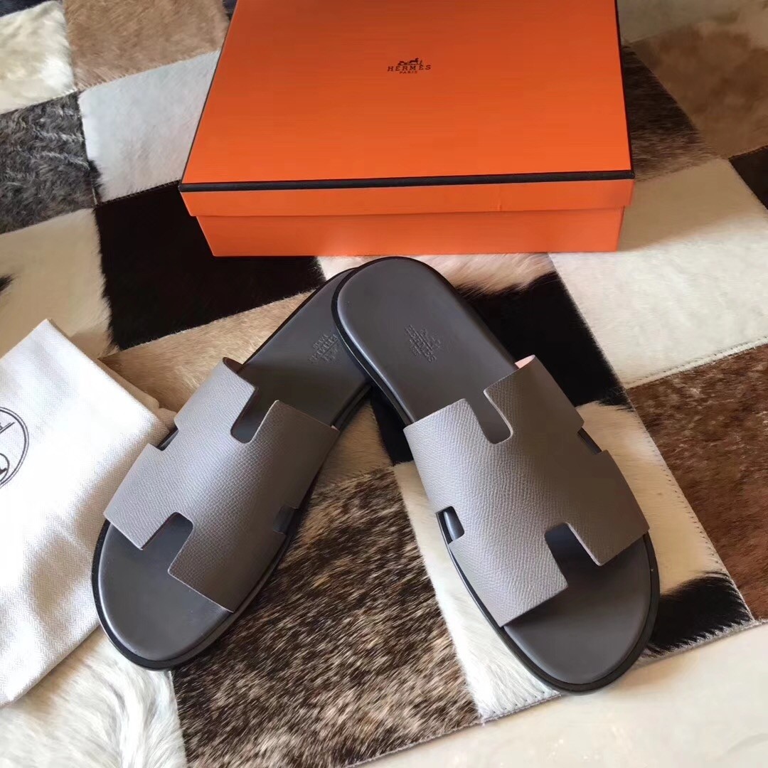 H**mes izmir sandals in grey epsom leather