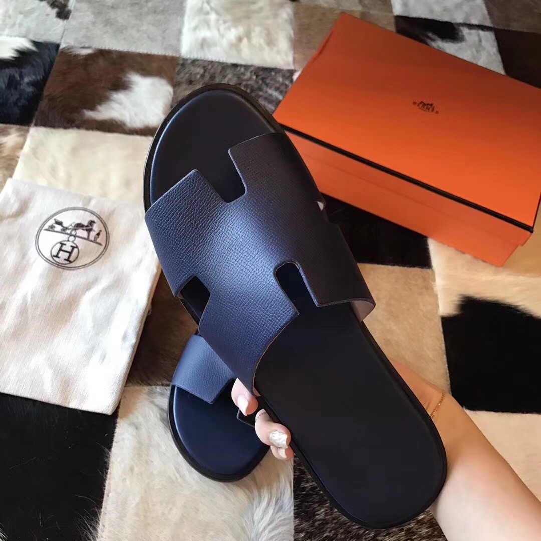 H**mes izmir sandals in sapphire epsom leather