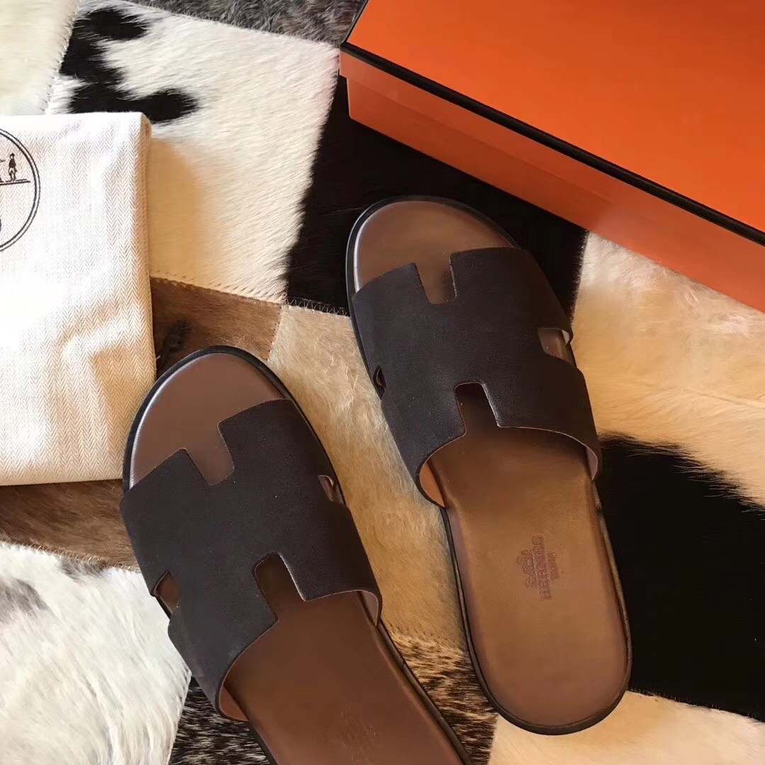 H**mes izmir sandals in chocolate suede leather