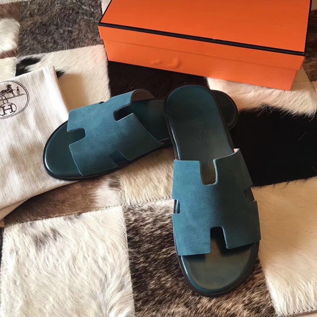 H**mes izmir sandals in green suede leather