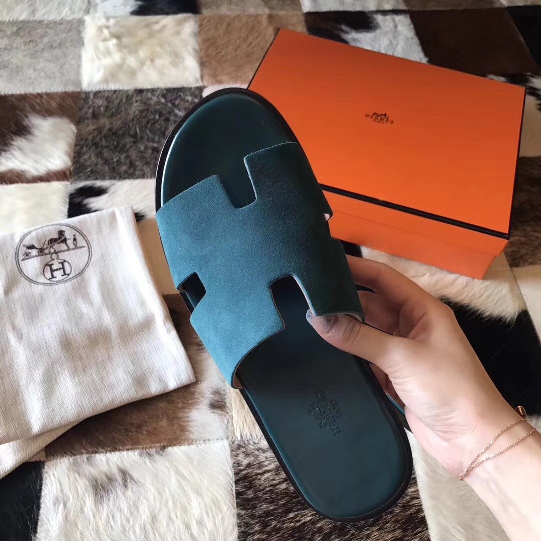H**mes izmir sandals in green suede leather