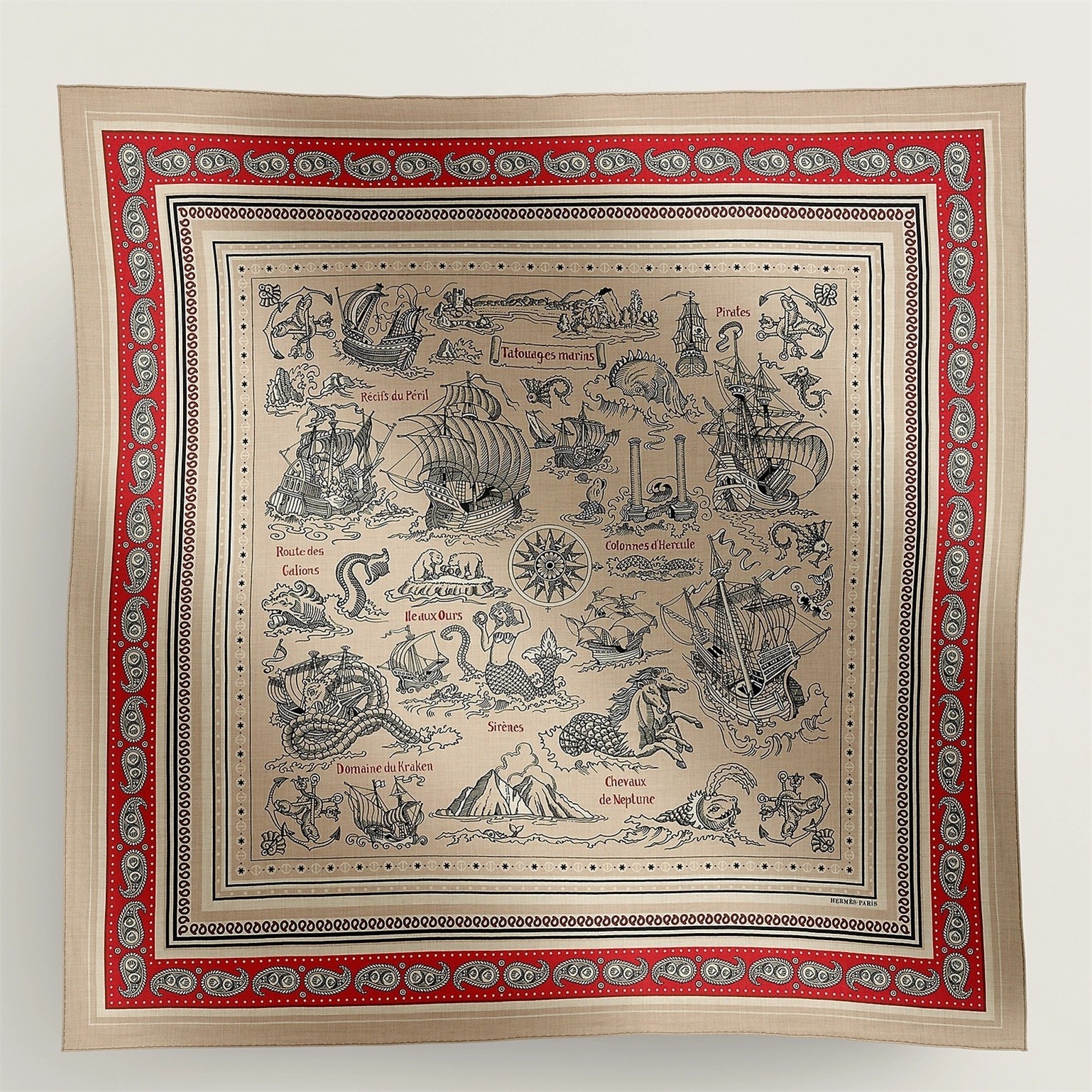 H**mes naturel tatouages marins bandana shawl 140