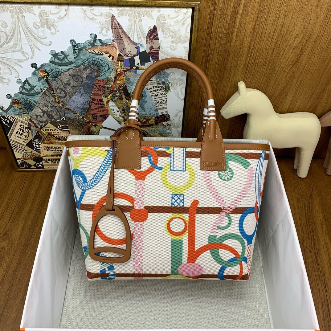 H**mes steeple 25 bag in h plume canvas with clic clac panoplie equestre