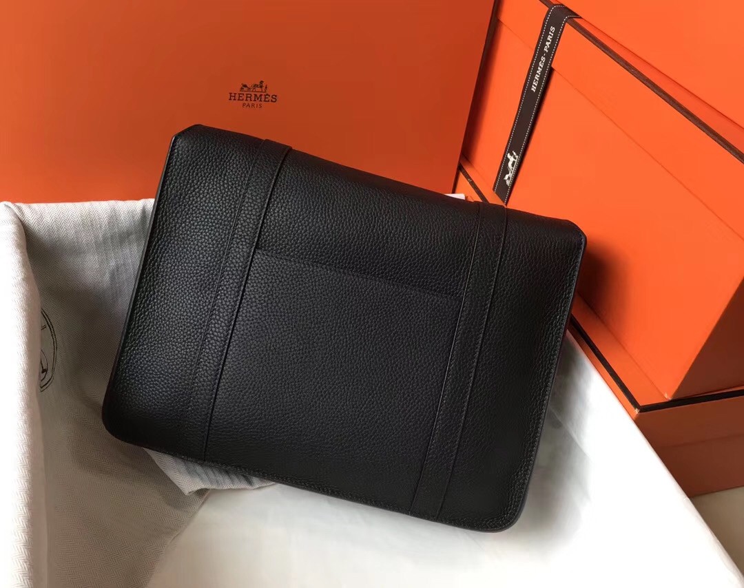 H**mes steve 35 messenger bag in black clemence calfskin