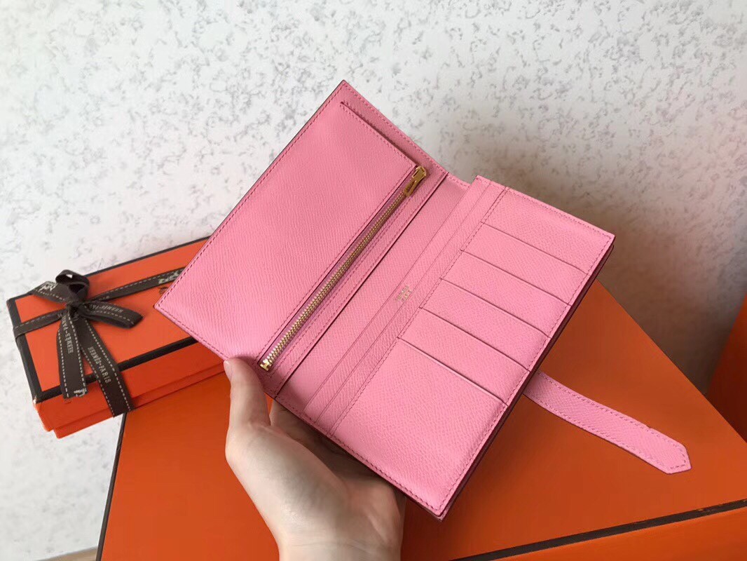 H**mes bi-color epsom bearn wallet grey/pink