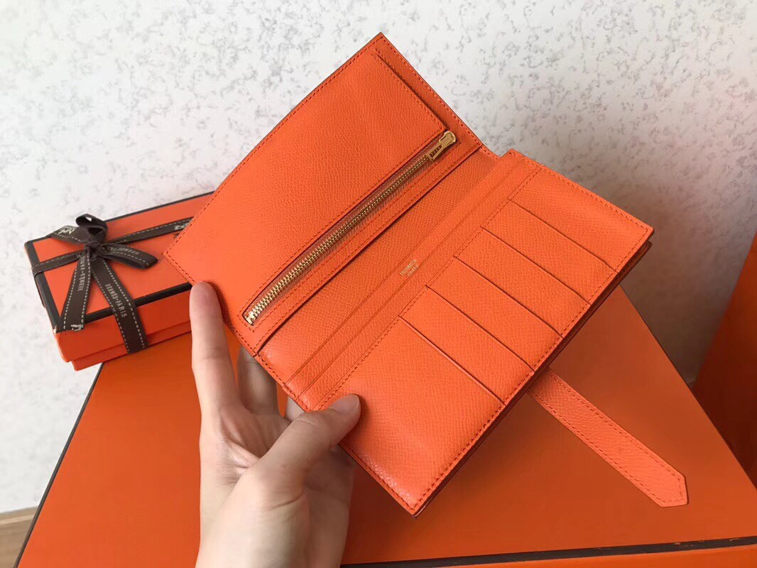 H**mes bi-color epsom bearn wallet malachite/orange