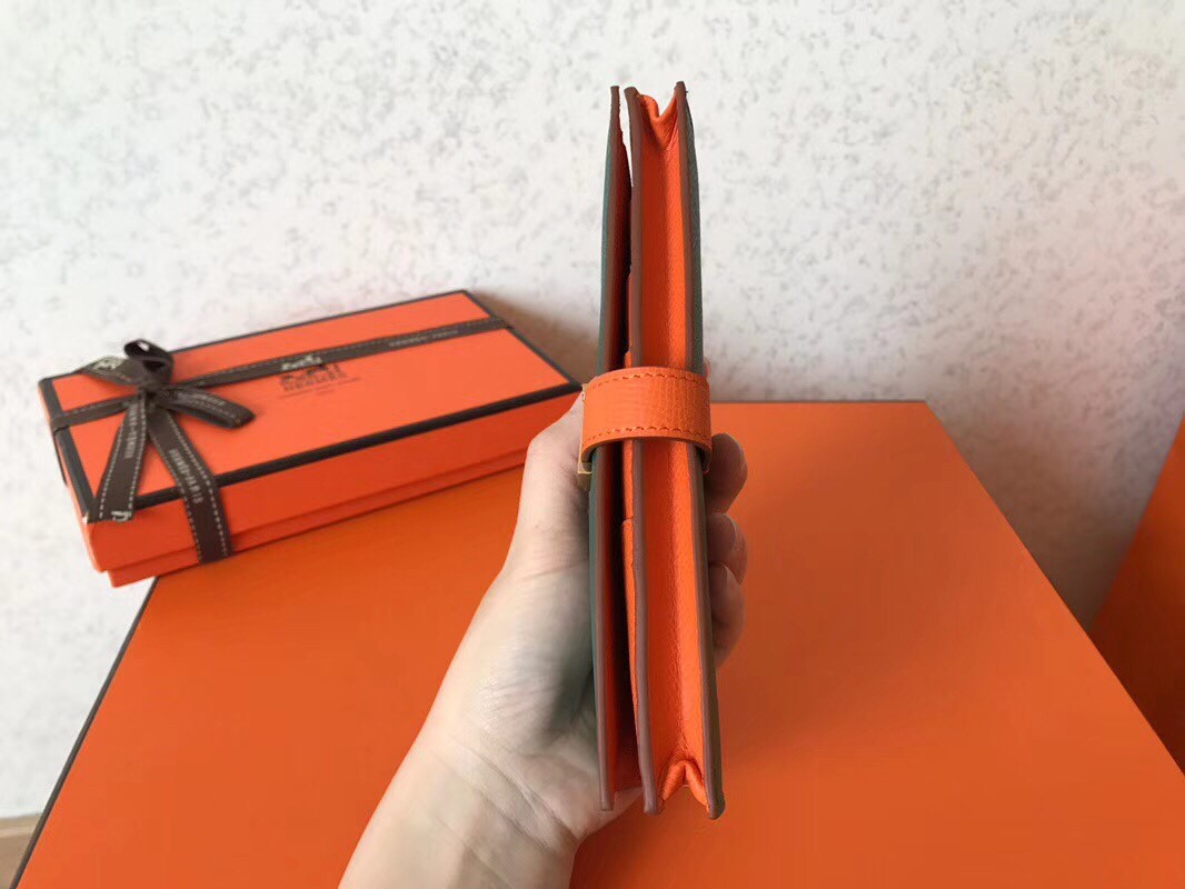 H**mes bi-color epsom bearn wallet malachite/orange