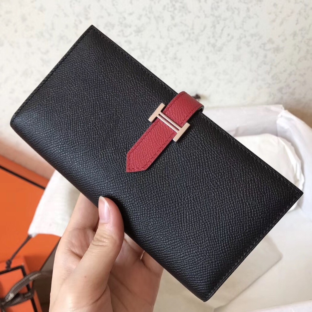 H**mes bi-color epsom bearn wallet black/ruby
