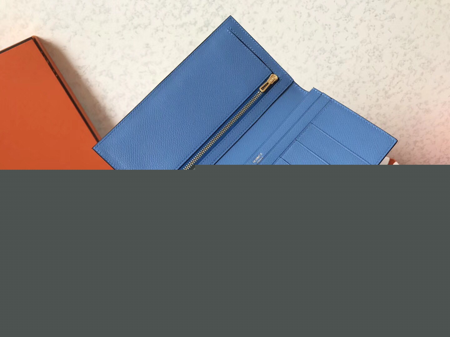 H**mes blue jean epsom bearn gusset wallet