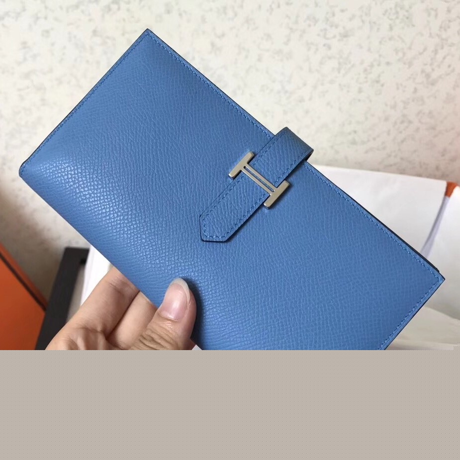 H**mes blue jean epsom bearn gusset wallet