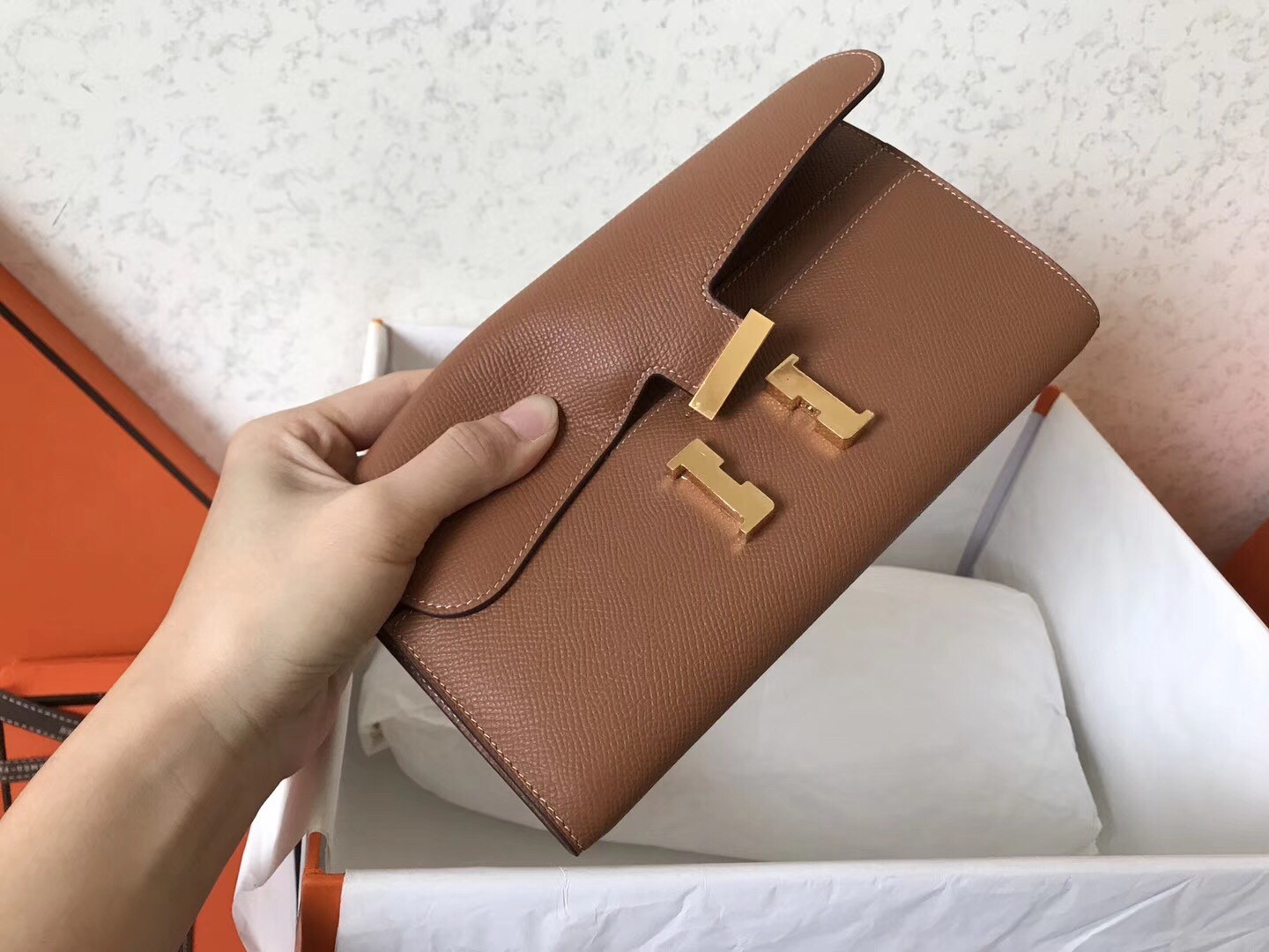 H**mes brown epsom constance long wallet