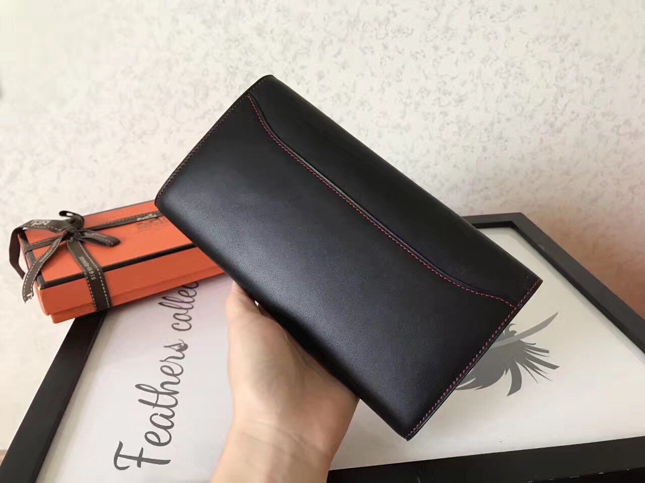 H**mes black swift constance long wallet