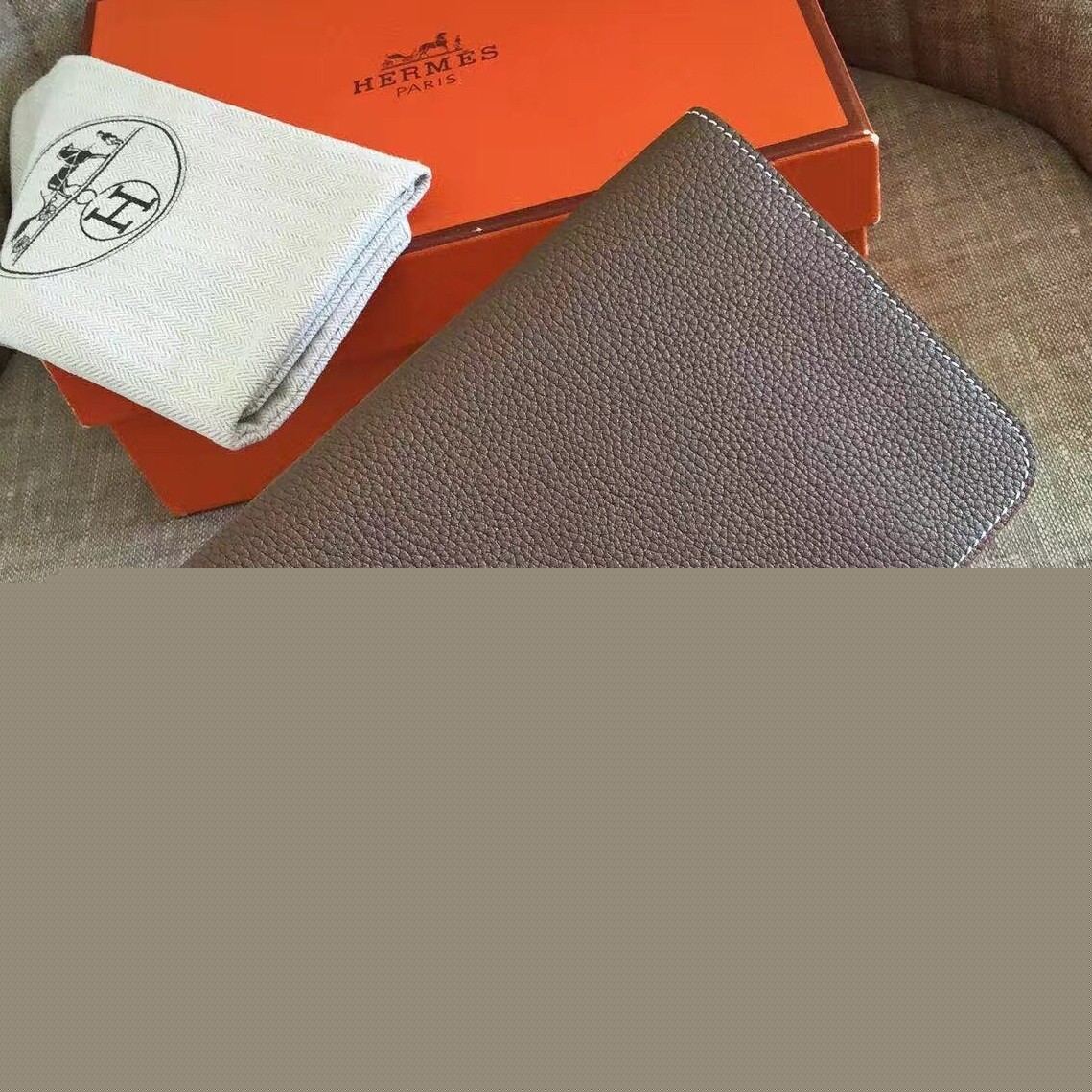 H**mes taupe grey dogon duo combined wallet