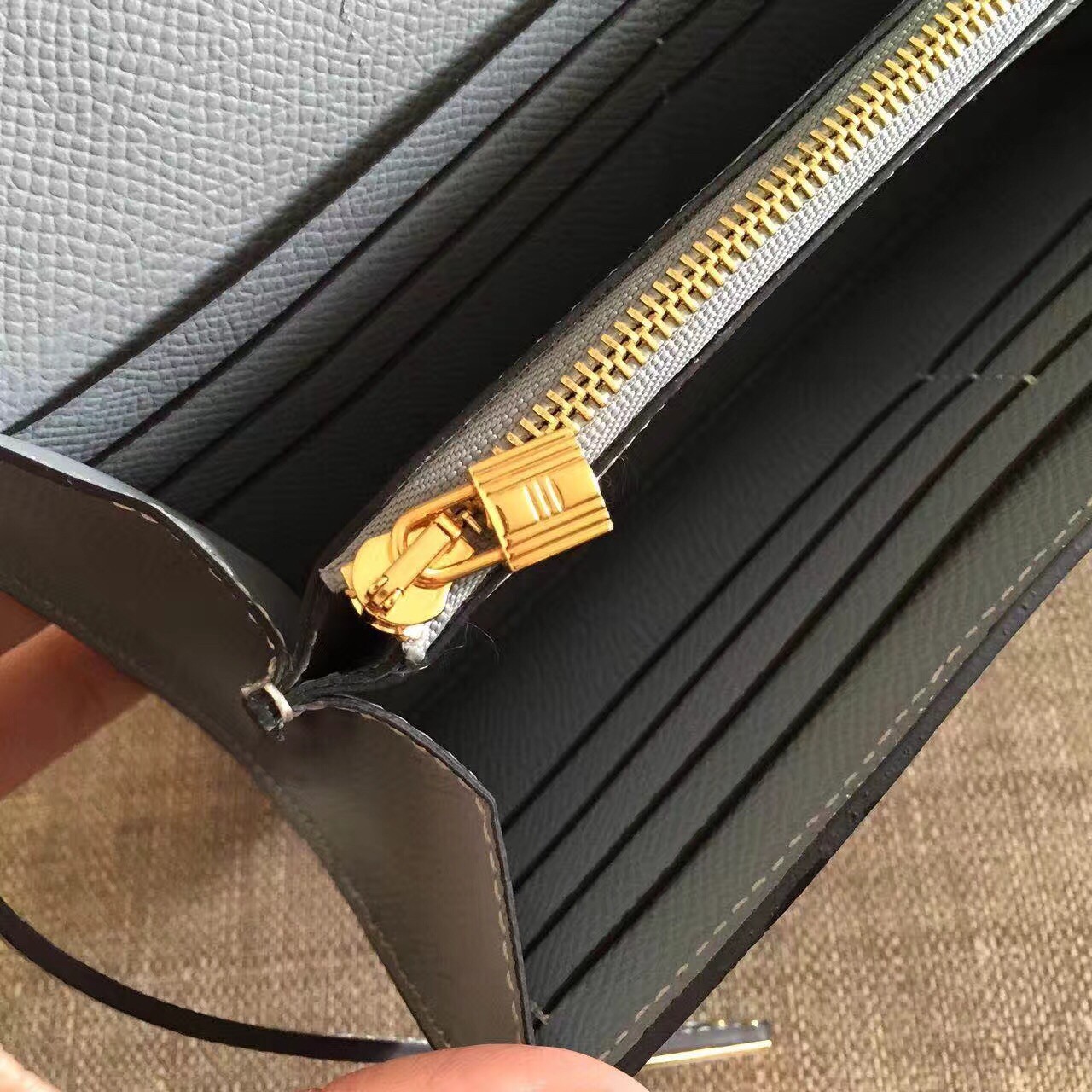H**mes kelly classic long wallet in ciel epsom leather
