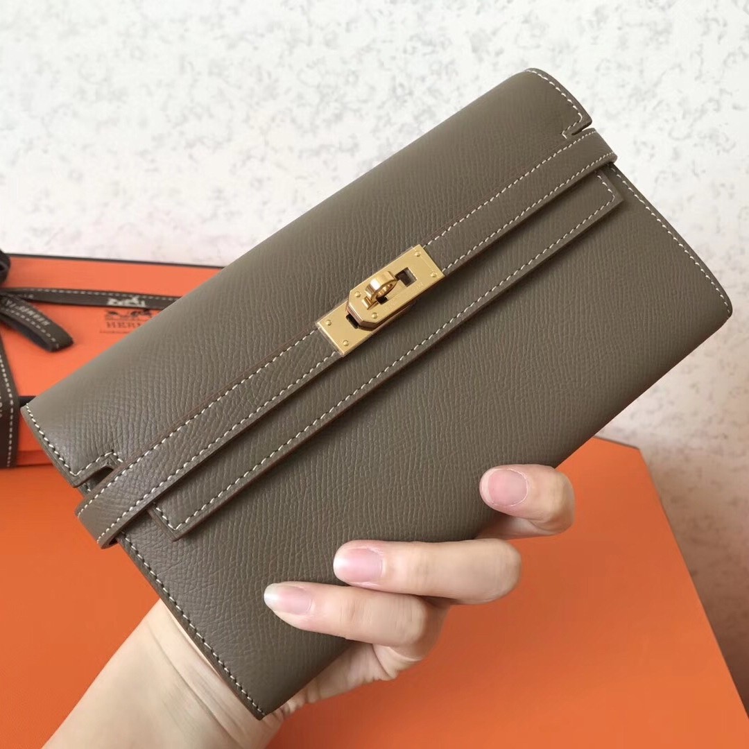 H**mes kelly classic long wallet in taupe epsom leather