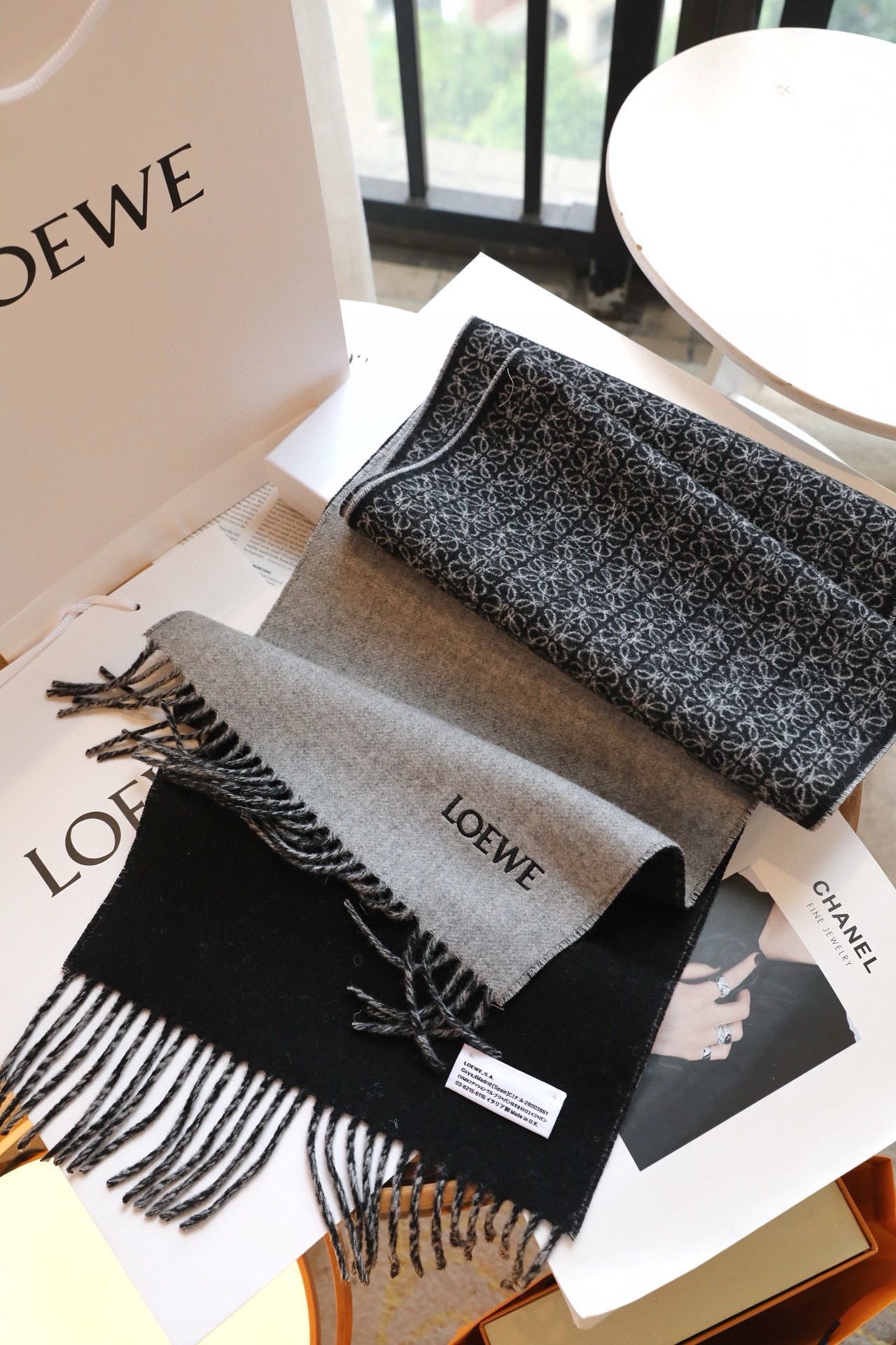 L0ew* anagram scarf in grey/black wool and cashmere