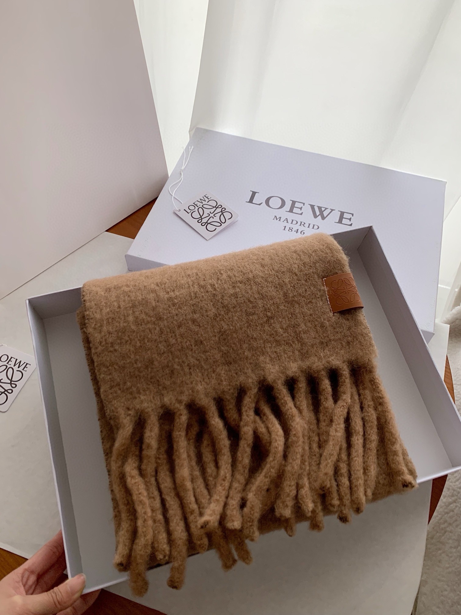 L0ew* scarf in camel mohair and wool