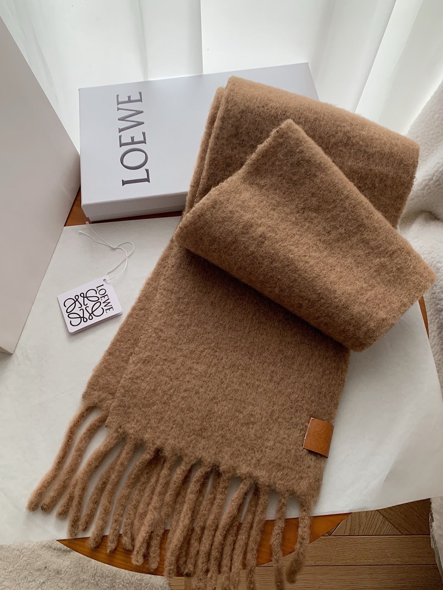 L0ew* scarf in camel mohair and wool