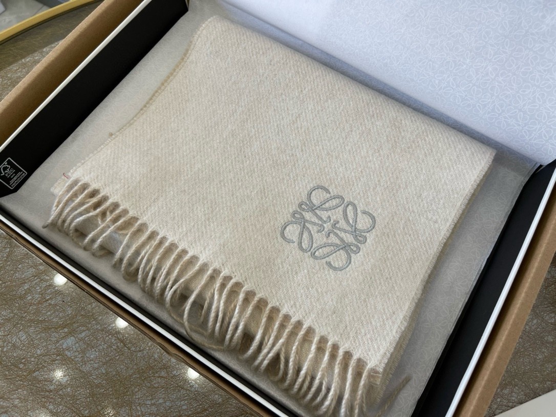 L0ew* double f**e scarf in ivory/sand wool and cashmere