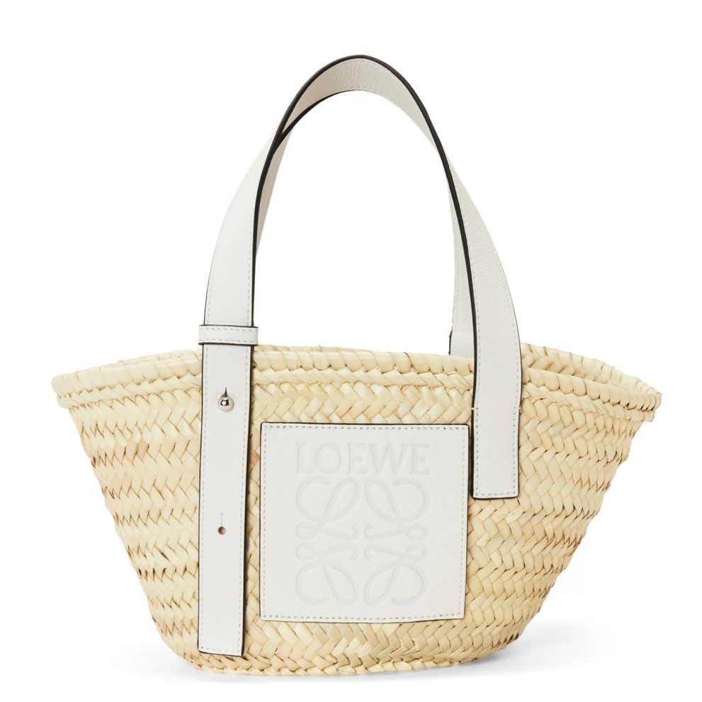 L0ew* small basket bag in raffia and white calfskin