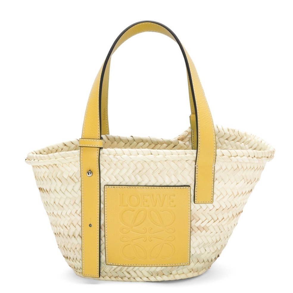 L0ew* small basket bag in raffia and yellow calfskin