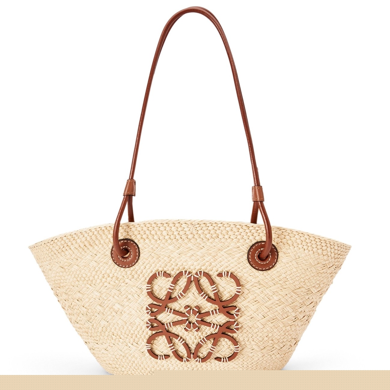 L0ew* small anagram basket bag in iraca palm and brown calfskin
