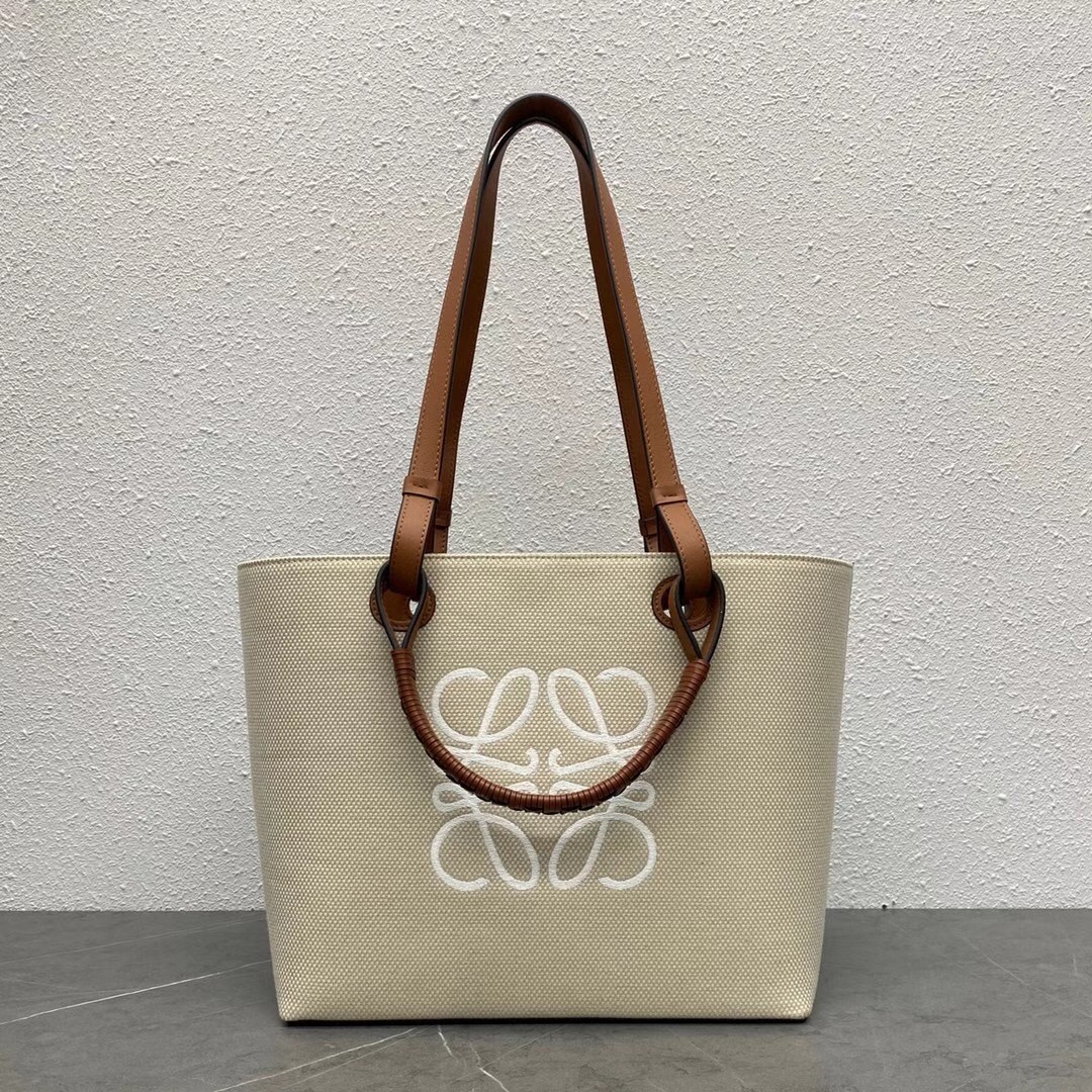 L0ew* anagram small tote in jacquard and calfskin