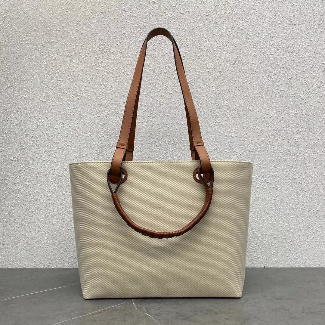 L0ew* anagram small tote in jacquard and calfskin