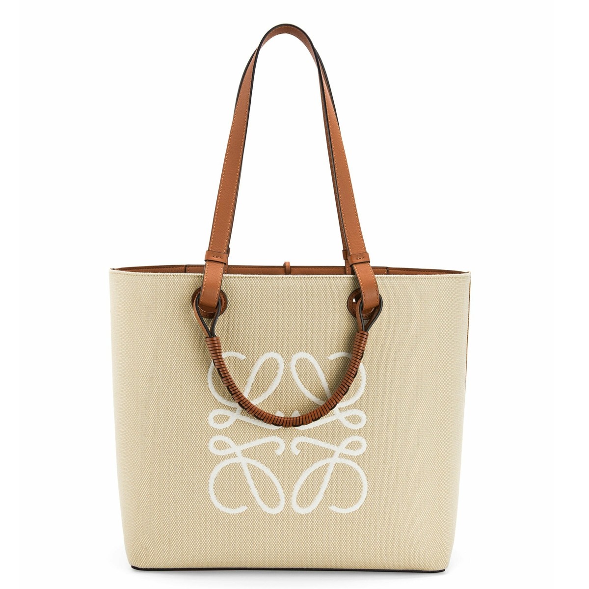 L0ew* anagram medium tote bag in jacquard and calfskin