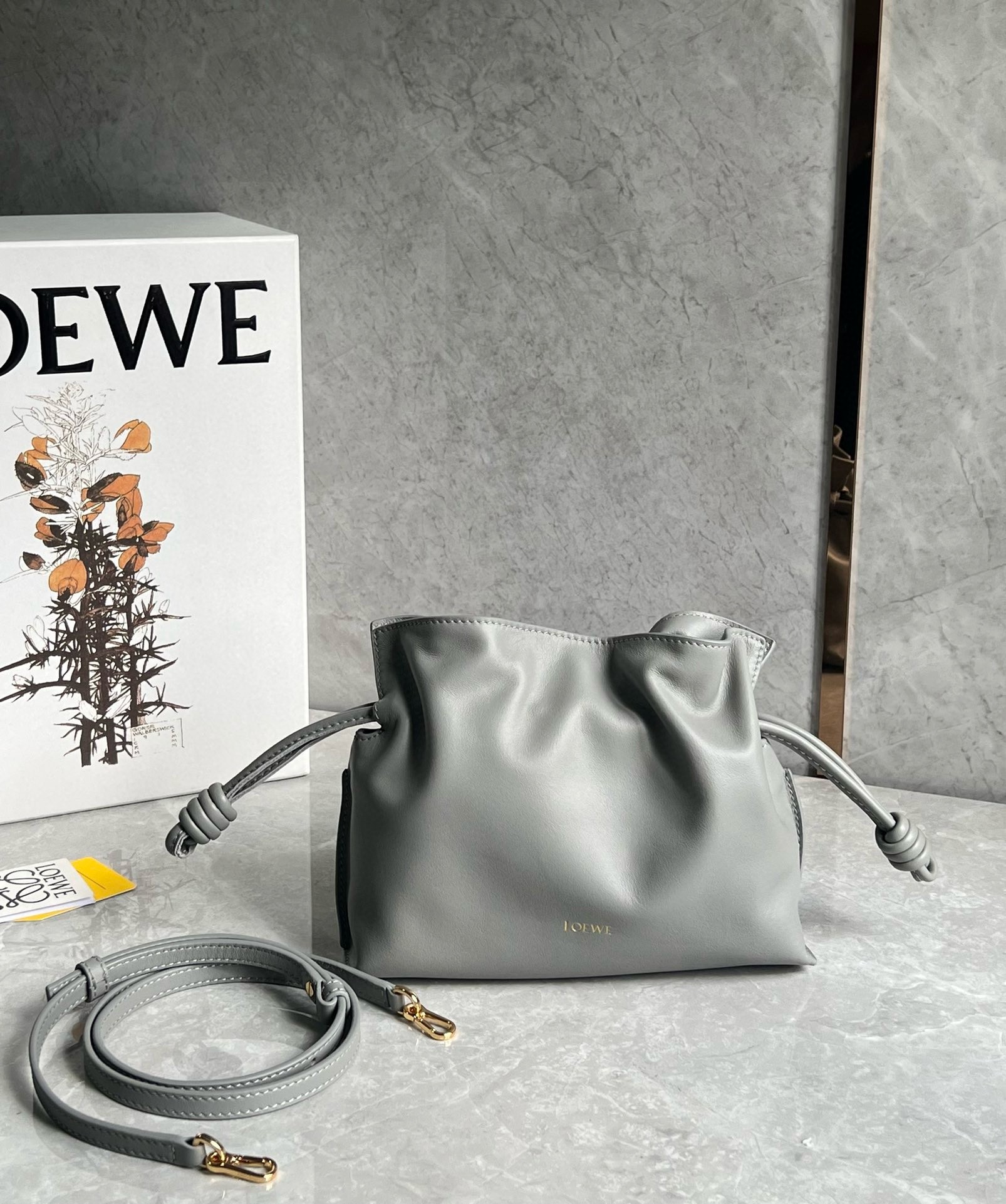 L0ew* mini flamenco clutch bag in pearl grey nappa calfskin