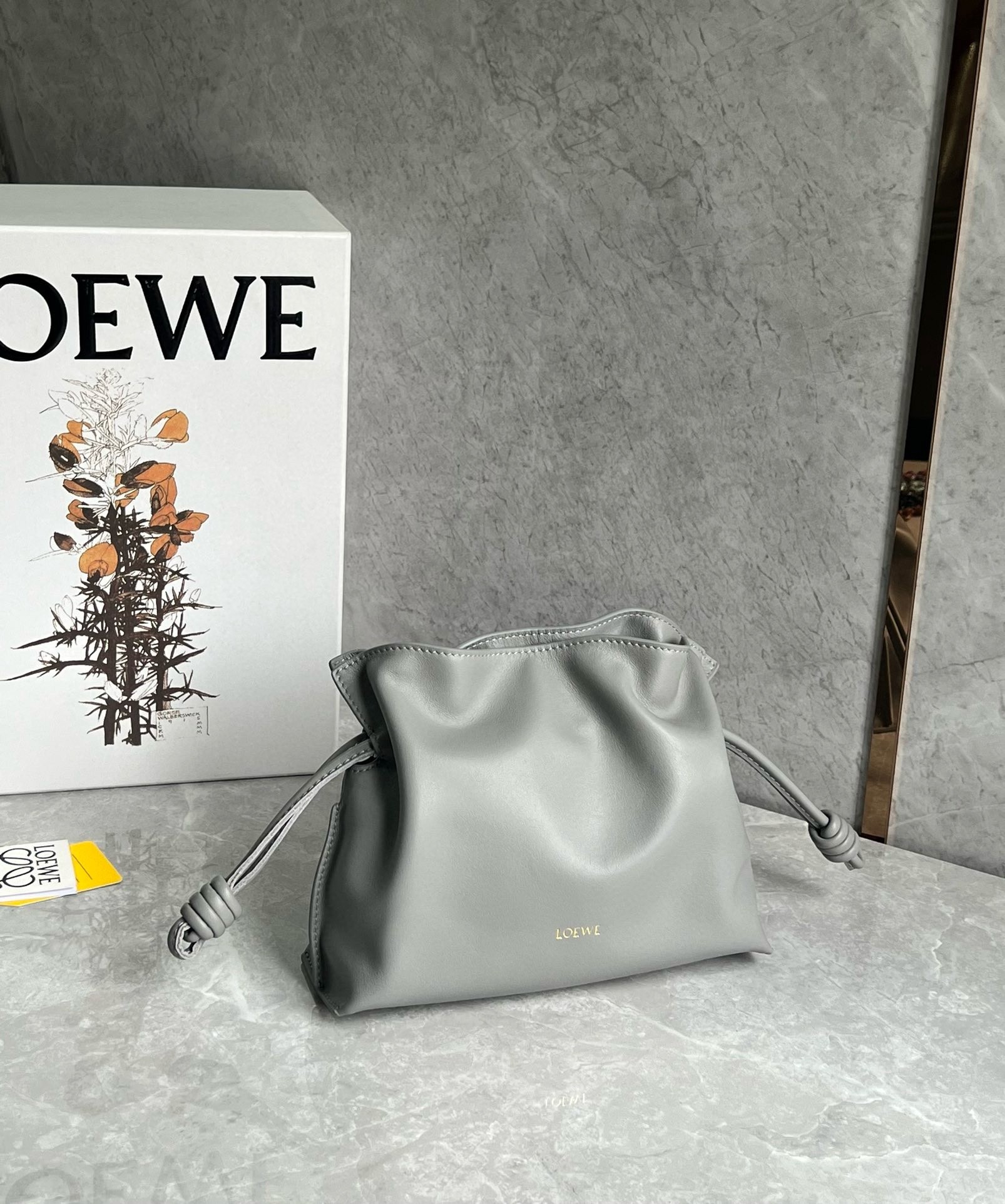 L0ew* mini flamenco clutch bag in pearl grey nappa calfskin