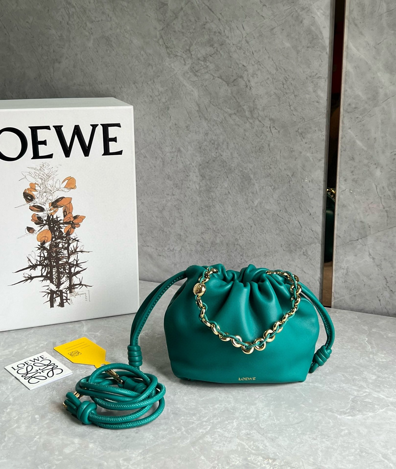 L0ew* mini flamenco purse bag in green nappa lambskin
